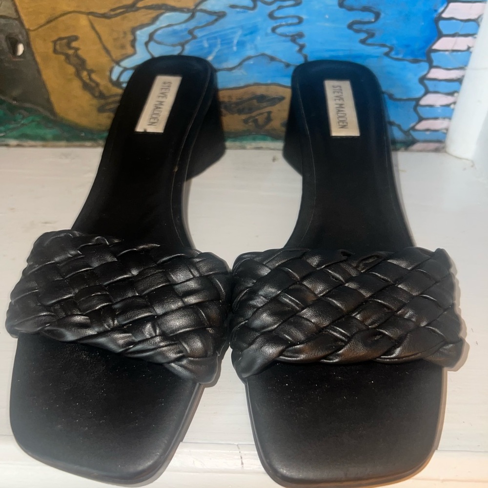 Steve Madden Black Braided Slide Sandals